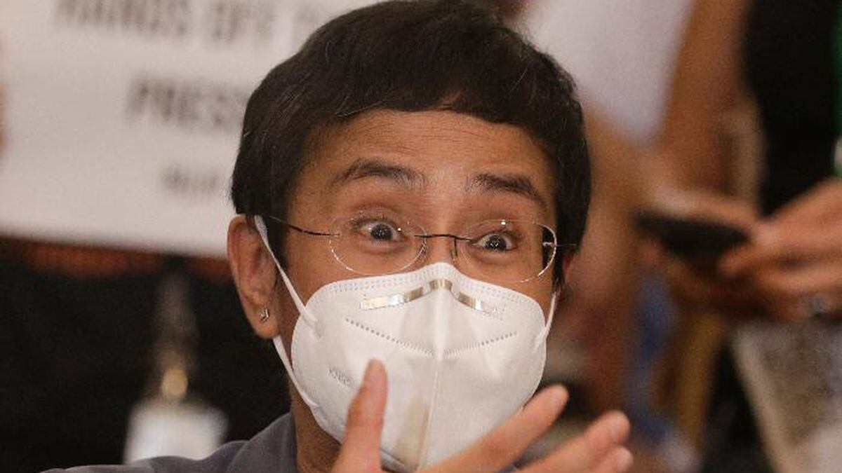 Rappler CEO and Executive Editor Maria Ressa gestures during a press conference in Manila,...